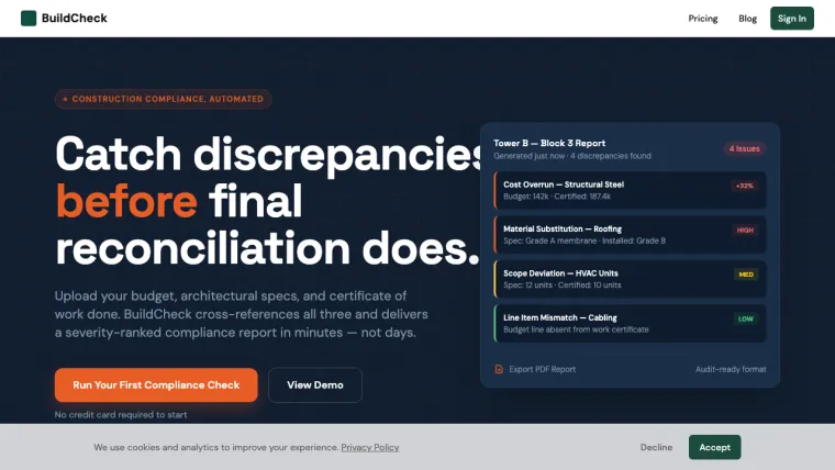 BuildCheck live site